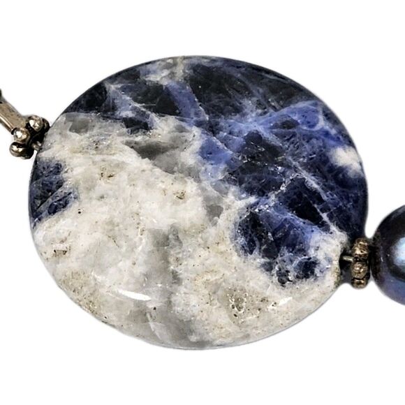 Donna Dressler 925 Silver Blue Sodalite & Freshwater Pearl Toggle Bracelet Jewel - Picture 3 of 8